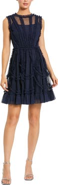 Mac Duggal Women's High Neck Sleeveless Micro Ruffle Mini Dress