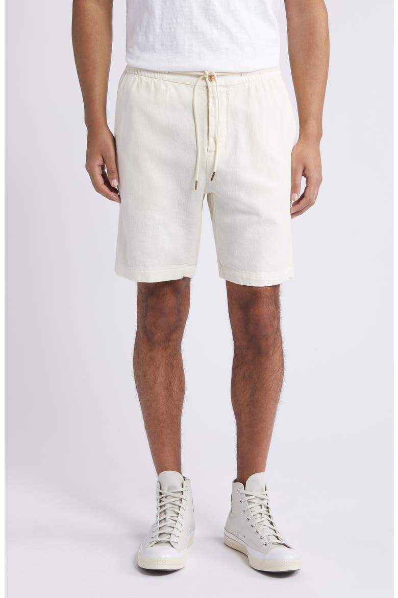 Archer Flat Front Cotton & Linen Shorts, Main, color, ECRU
