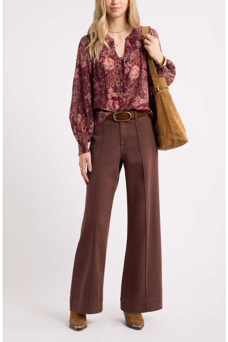 High Waist Wide Leg Twill Pants, Alternate, color, BROWN CHICORY
