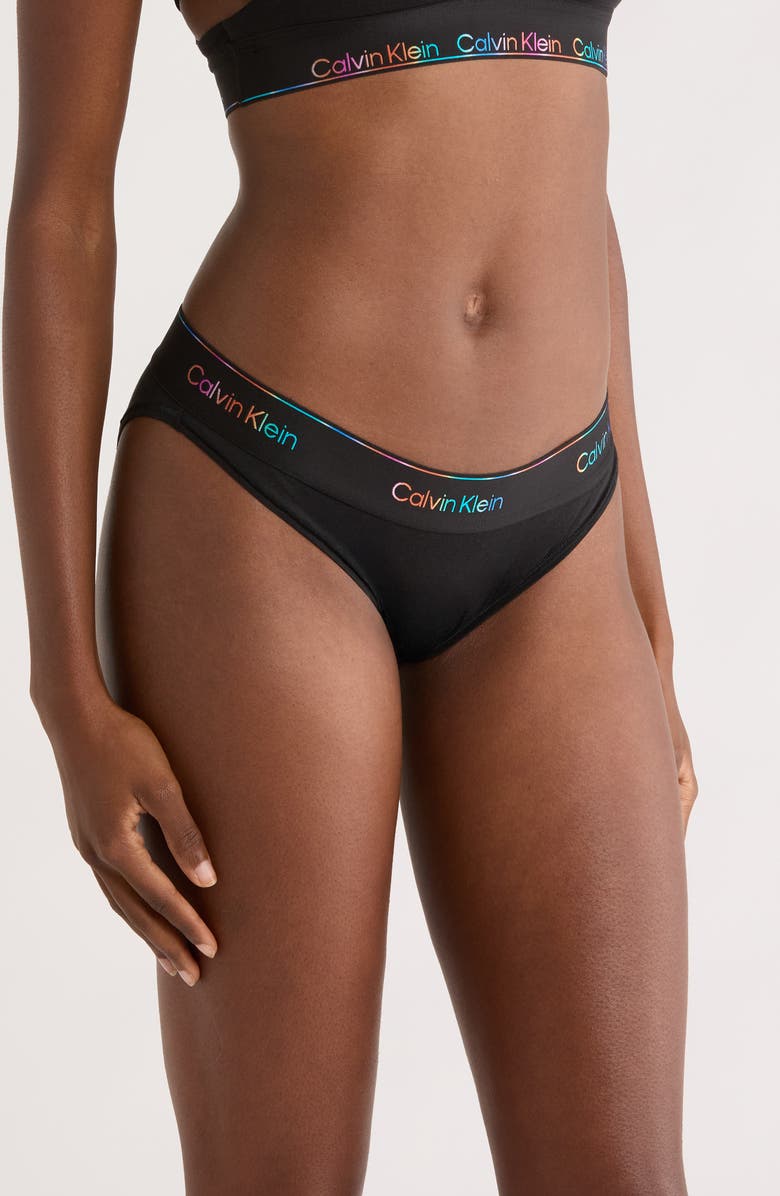 Calvin Klein Icon Pride Cotton Blend Bikini Bottoms, Alternate, color, Black