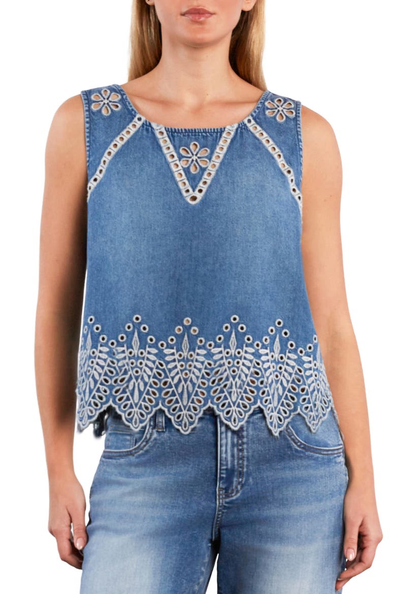 Alison Embroidered Eyelet Top, Main, color, IVY DENIM