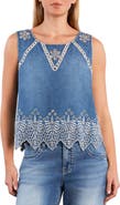 Wash Lab Denim Alison Embroidered Eyelet Top