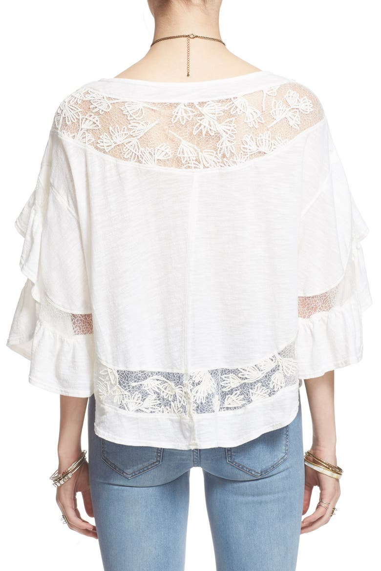 'Love Affair' Lace Inset Knit Top, Alternate, color, IVORY