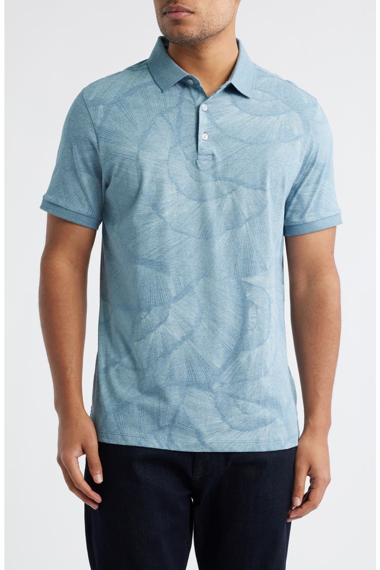 Haines Print Short Sleeve Polo, Main, color, BLUEFIN