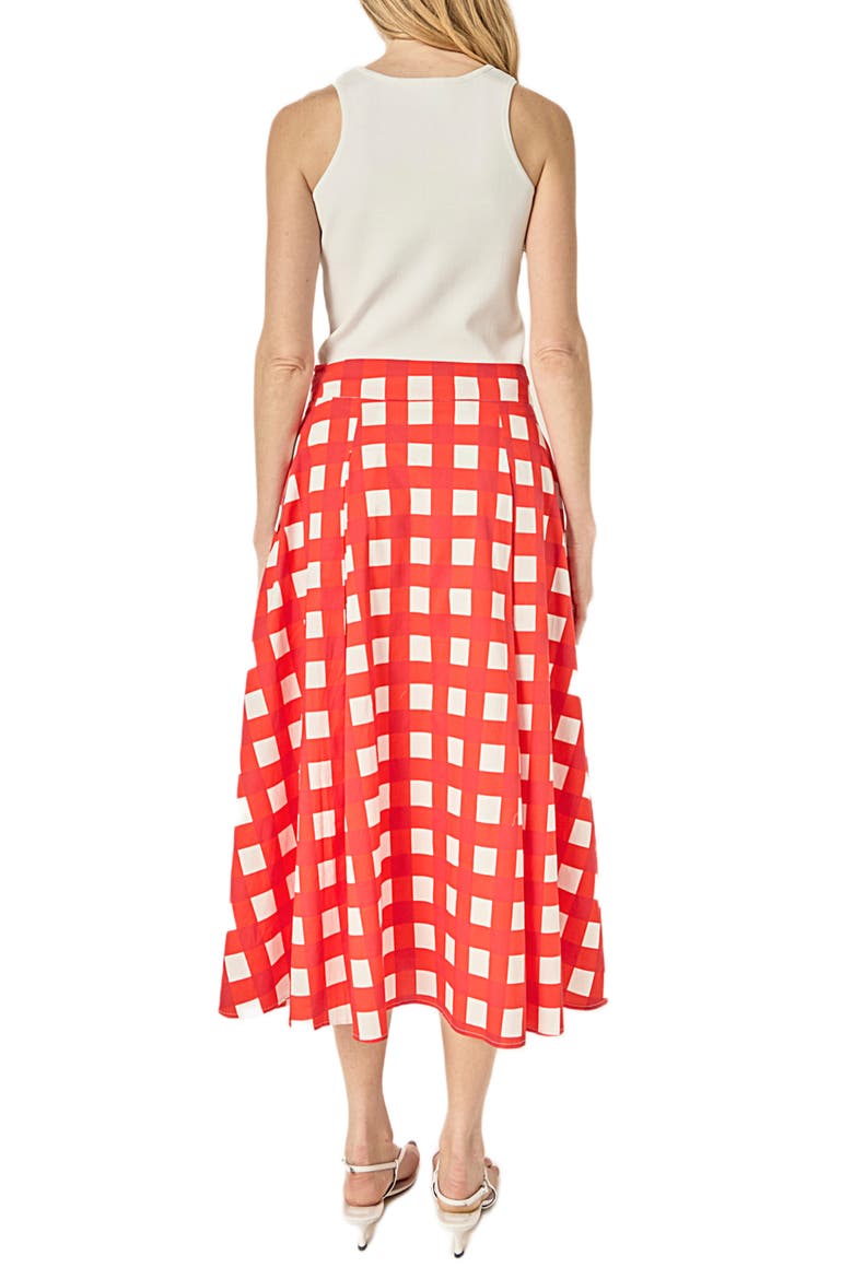 Plaid Pleated A-Line Midi Skirt, Alternate, color, RED