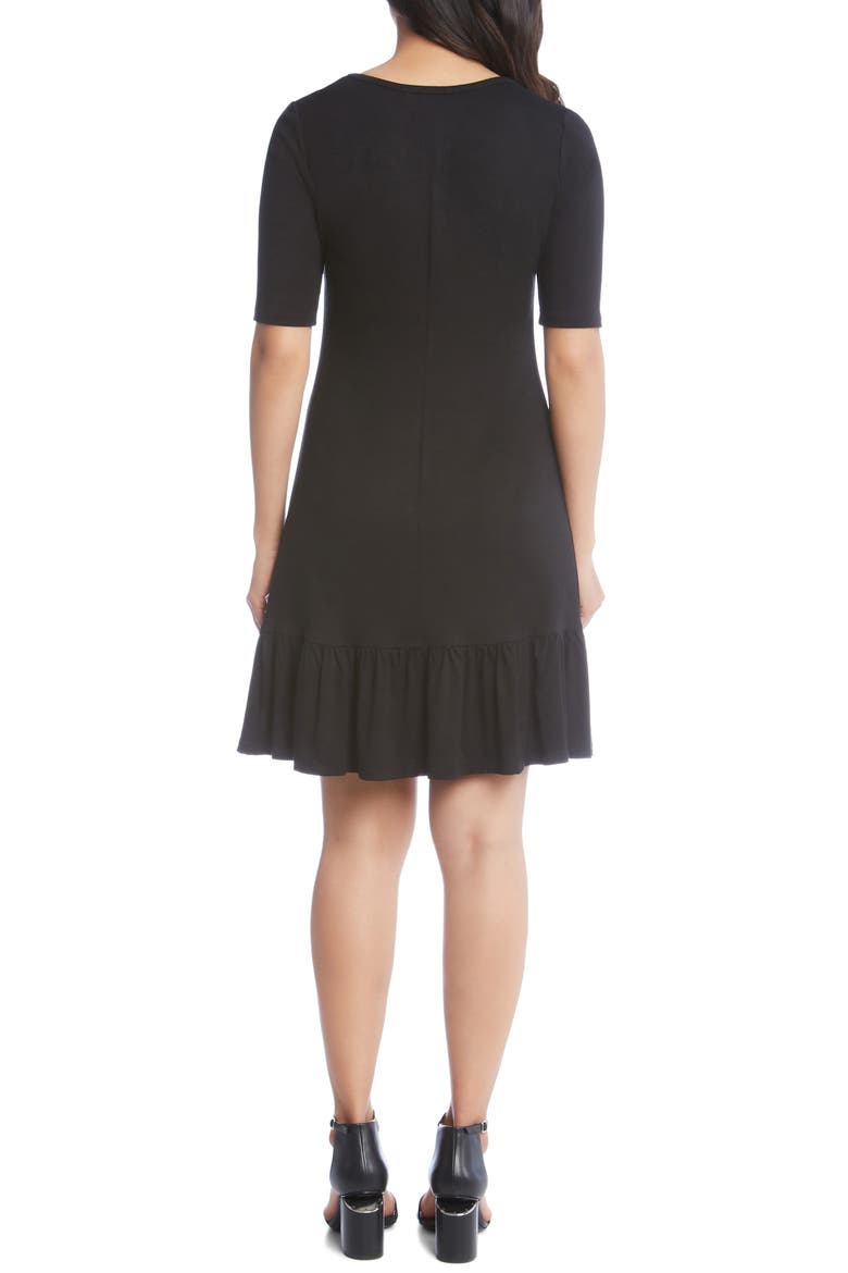 V-Neck Ruffle Hem Dress, Alternate, color, BLACK