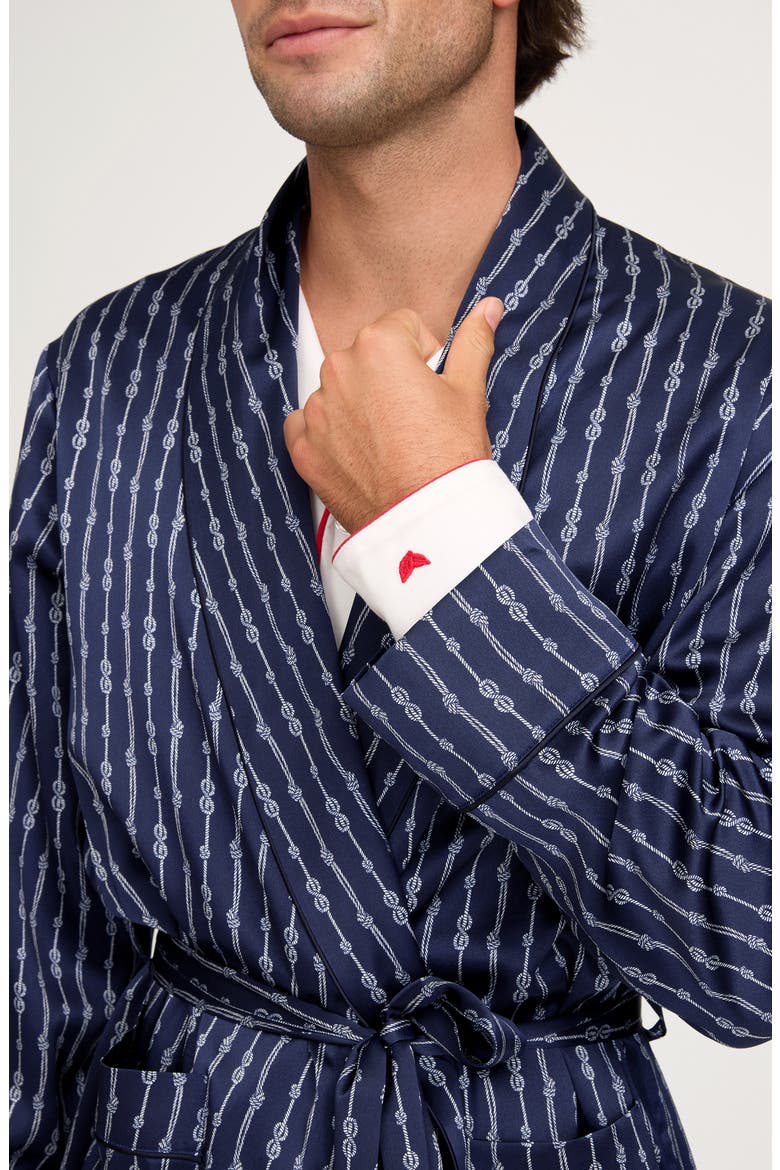 Nautical Stripe Mulberry Silk Robe, Alternate, color, NAVY