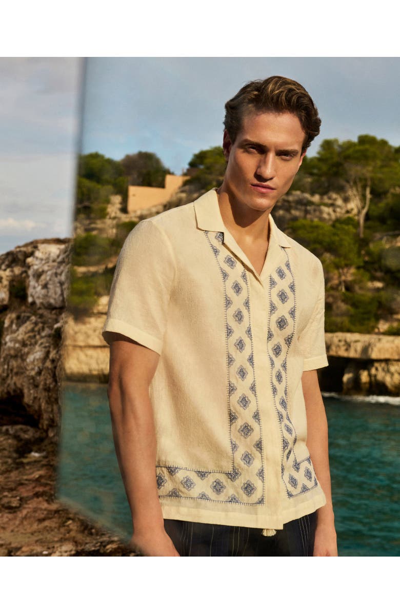 Orlebar Brown Maitan Embroidery Relaxed Fit Carnival Embroidery Shirt, Alternate, color, White Sand/Nightfall Blue
