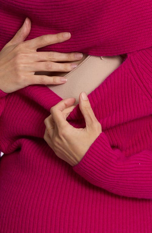 Cache Coeur Kim Rib Fold Over Cowl Neck Wool Blend Maternity Sweater In Fuchsia