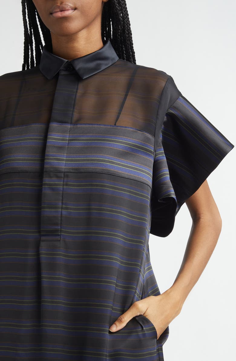 Sacai Horizontal Stripe Dress, Alternate, color, Black/ Navy