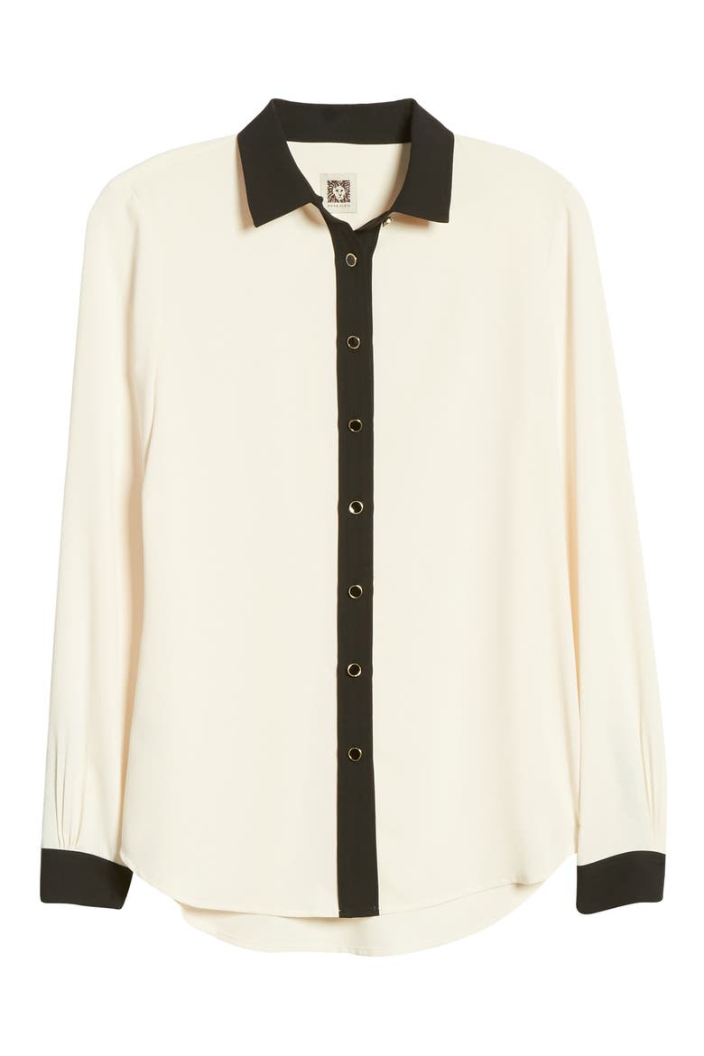 Contrast Detail Button-Up Blouse, Alternate, color, ANNE WHITE/ ANNE BLACK