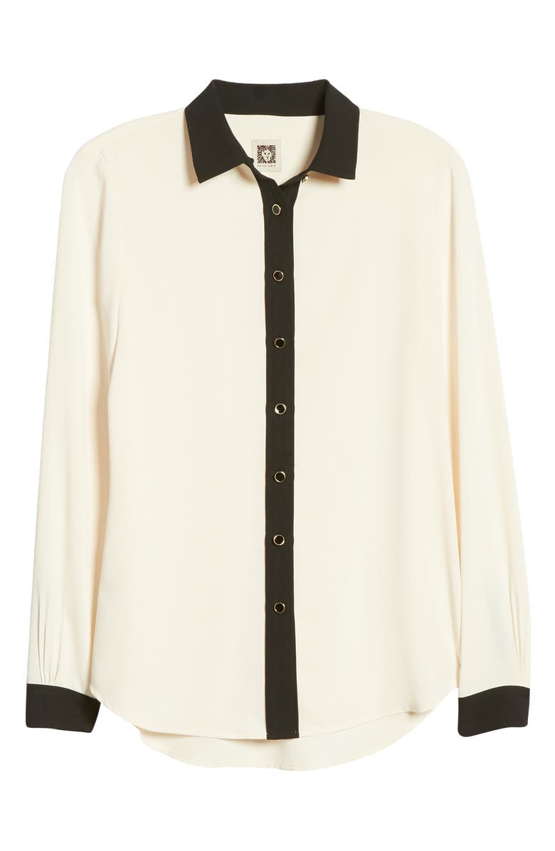 Anne Klein Contrast Detail Button-Up Blouse, Alternate, color, 