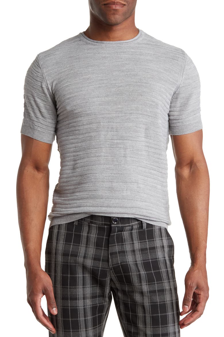 Textured Knit Crewneck T-Shirt, Main, color, GREY