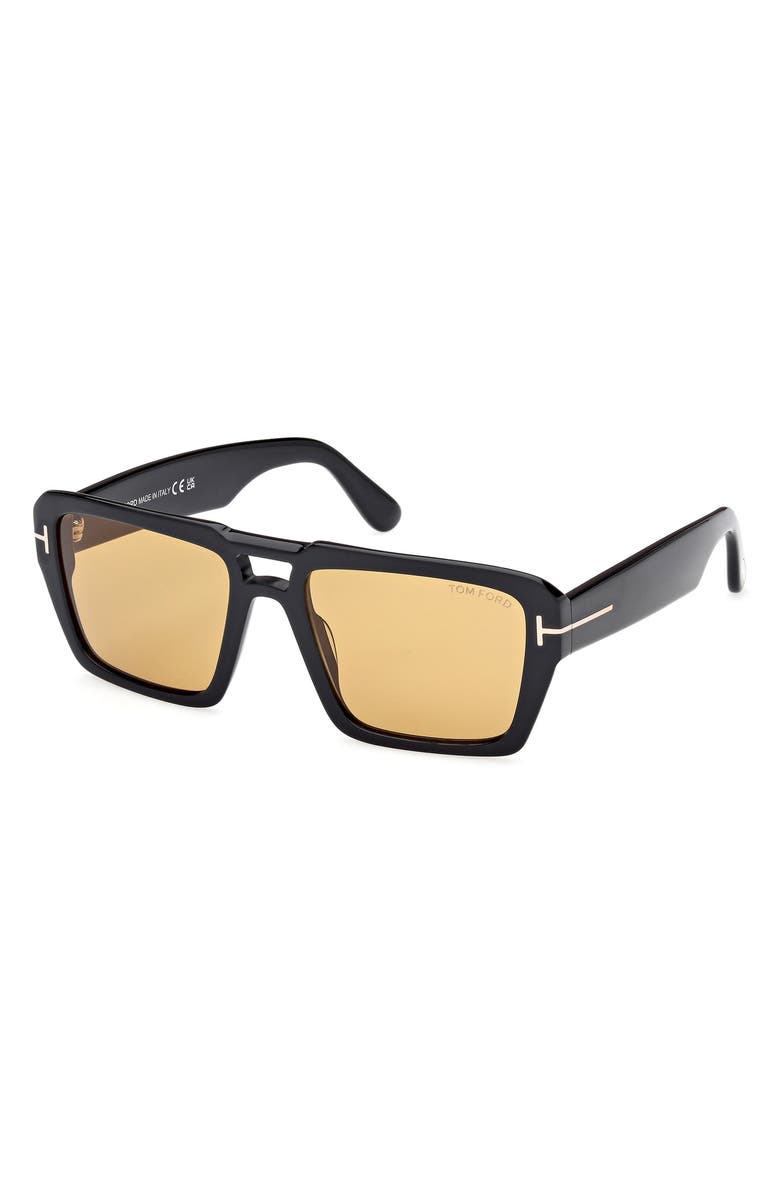 TOM FORD Redford 56mm Navigator Sunglasses, Alternate, color, Shiny Black / Amber