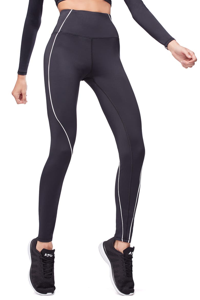 Piped High Waist Leggings, Main, color, BLACK001