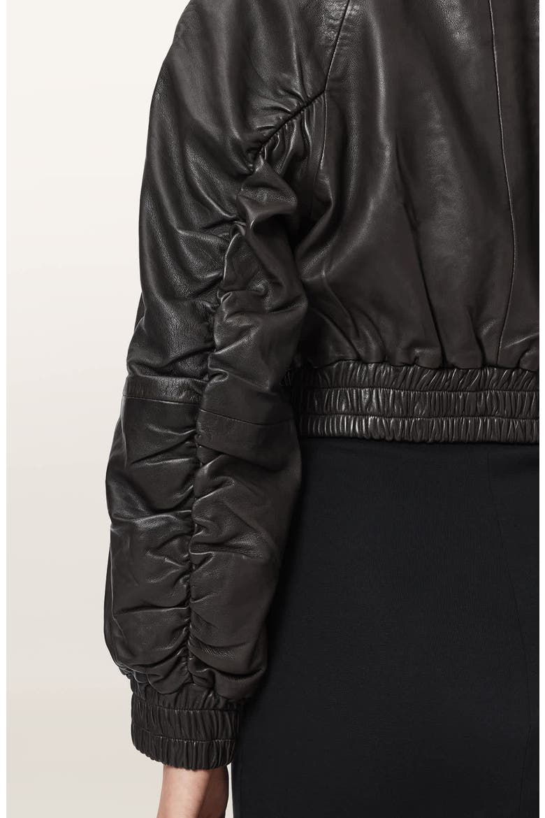 Anouk Leather Crop Bomber Jacket, Alternate, color, BITTER BROWN