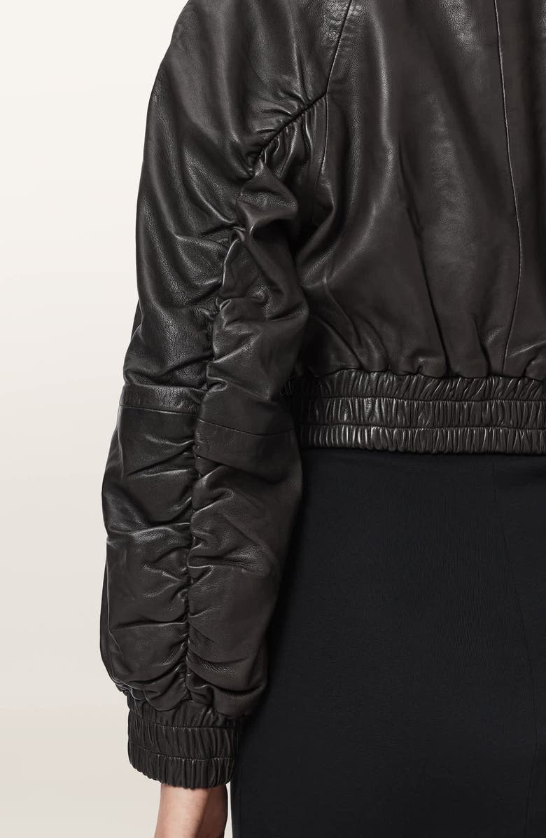 AllSaints Anouk Leather Crop Bomber Jacket, Alternate, color, Bitter Brown