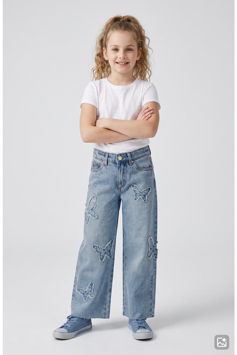 Kids' Mia Butterfly Wide Leg Jeans, Alternate, color, LT WASH
