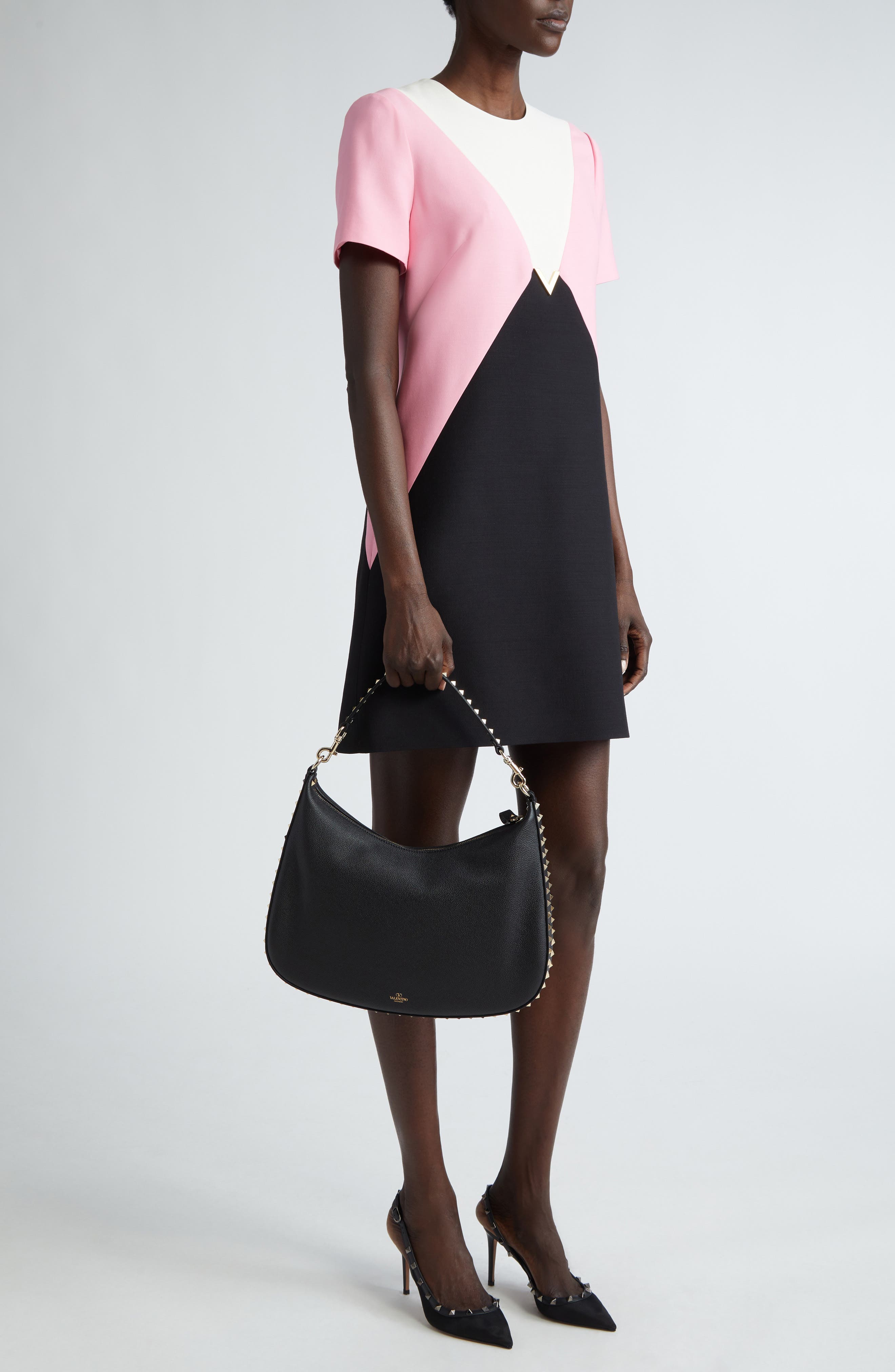 Valentino Garavani Rockstud Leather Hobo Bag, Alternate, color, 