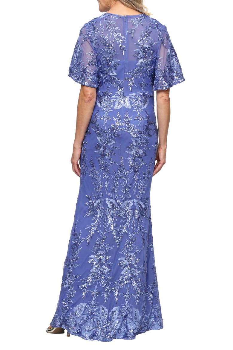 Sequin Embroidered Mesh Gown, Alternate, color, CORNFLOWER