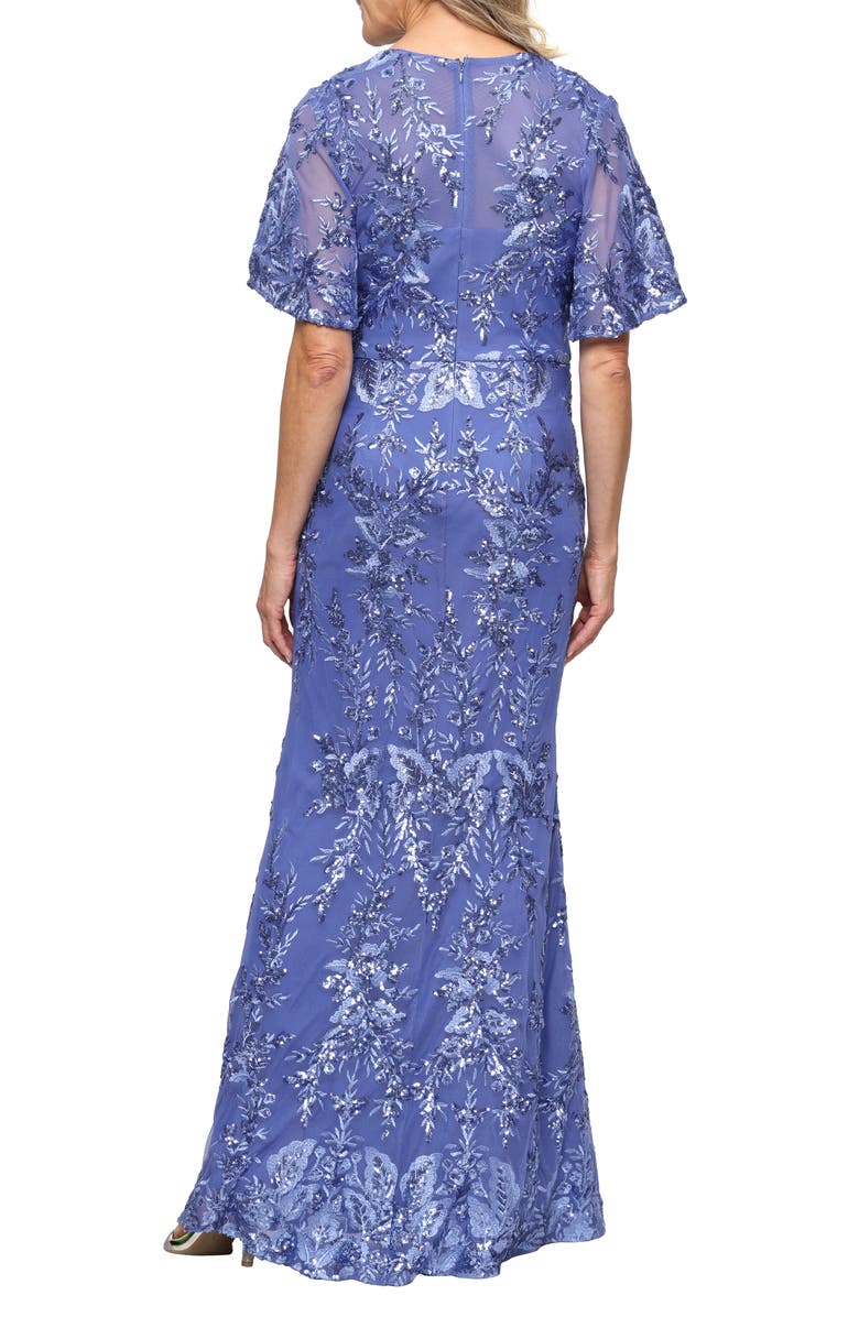 Alex Evenings Sequin Embroidered Mesh Gown, Alternate, color, Cornflower