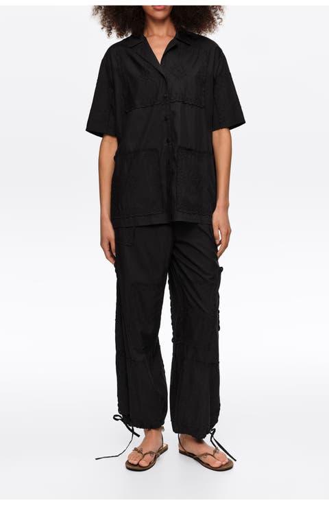 Scarf-Embroidered Patchwork Trousers