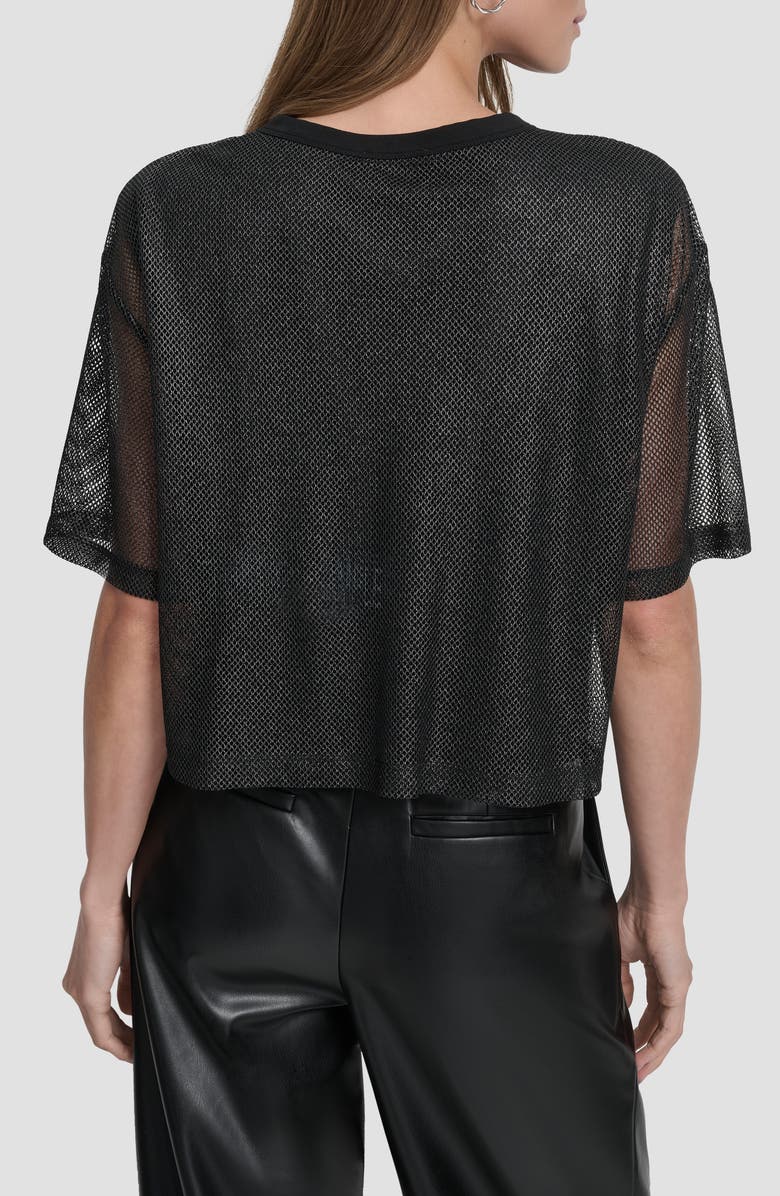 DKNY Mesh Overlay Logo Top, Alternate, color, Black