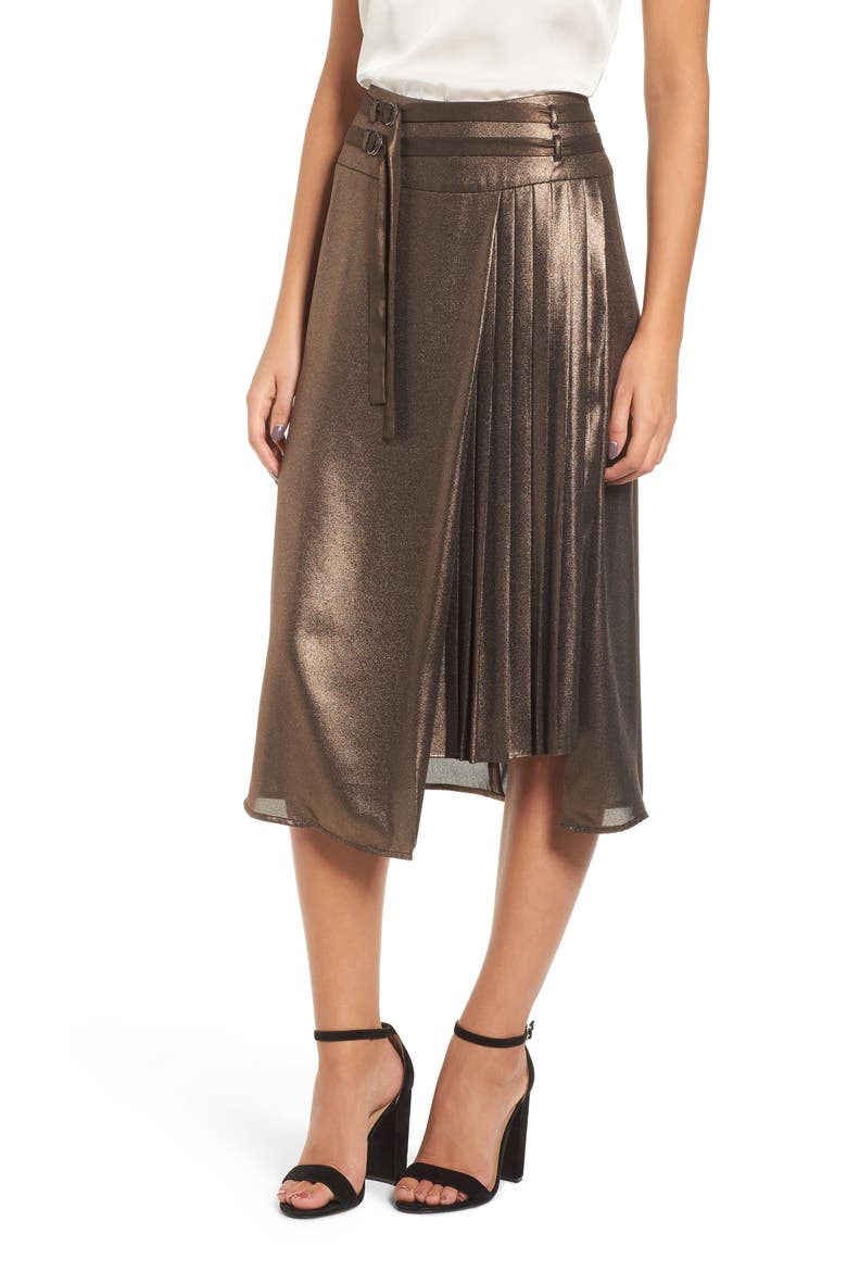 Belted Pleat Front Skirt, Main, color, ROSE GOLD