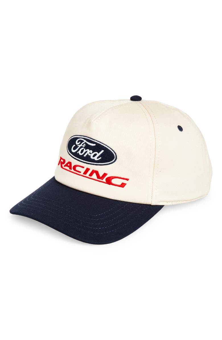 American Needle Roscoe Ford Racing Snapback Hat, Main, color, Ivory/ Navy