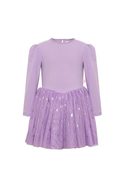 Gleam Long Sleeve Foil Heart Tulle Dress (Baby)