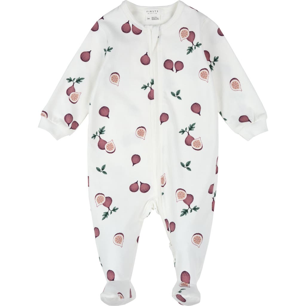 FIRSTS by Petit Lem Figs Print Fitted One-Piece Footed Pajamas in Off White  product