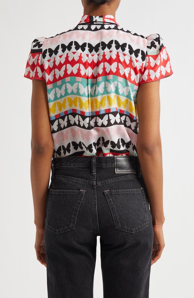 Alice + Olivia Jeannie Butterfly Print Silk Top, Alternate, color,