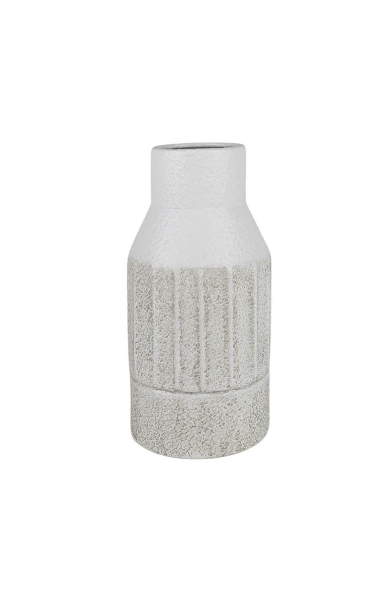 Foreside Home and Garden Fluted Sandy Vase White Metal, Main, color, White