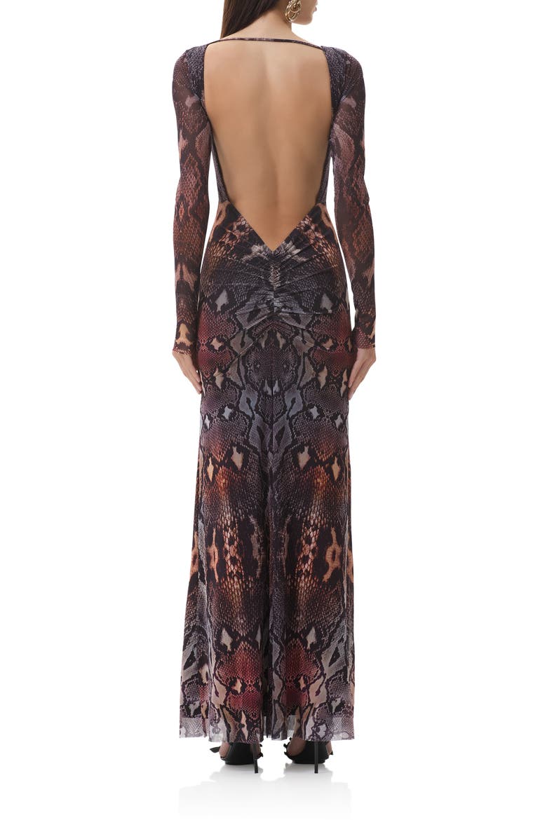 Talmo Long Sleeve Open Back Mesh Dress, Alternate, color, PLACED UMBER SNAKE