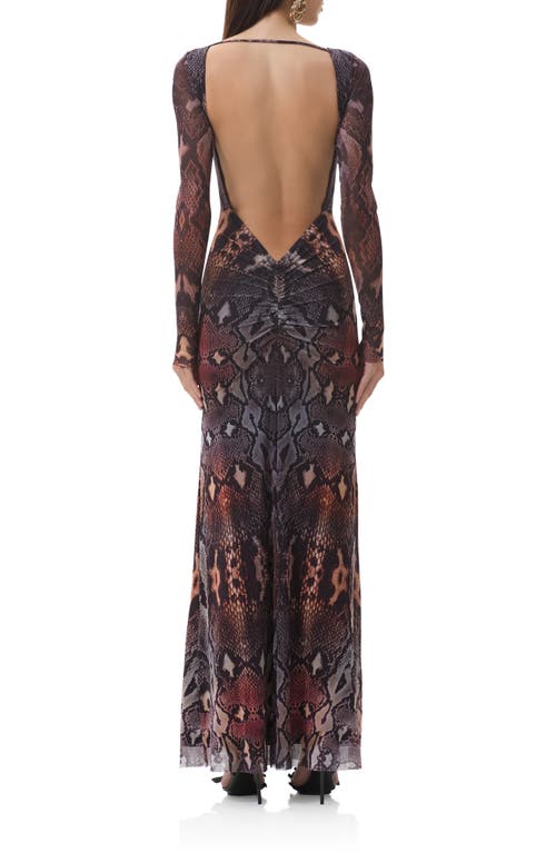 Afrm Talmo Long Sleeve Open Back Mesh Dress In Multi