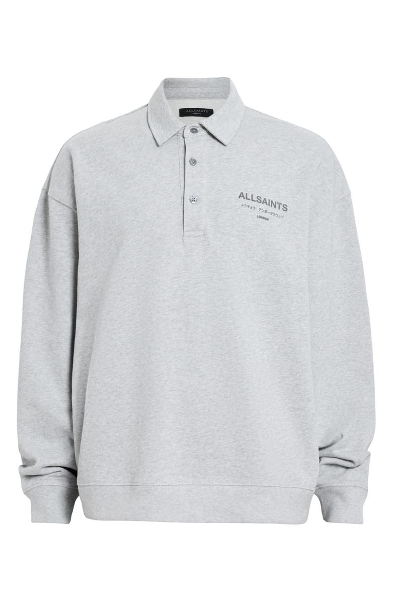 AllSaints Xander Logo Graphic Polo Sweatshirt, Alternate, color, Grey Marl