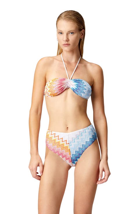 Bandeau Bikini In Zig Zag Lamé Viscose Blend