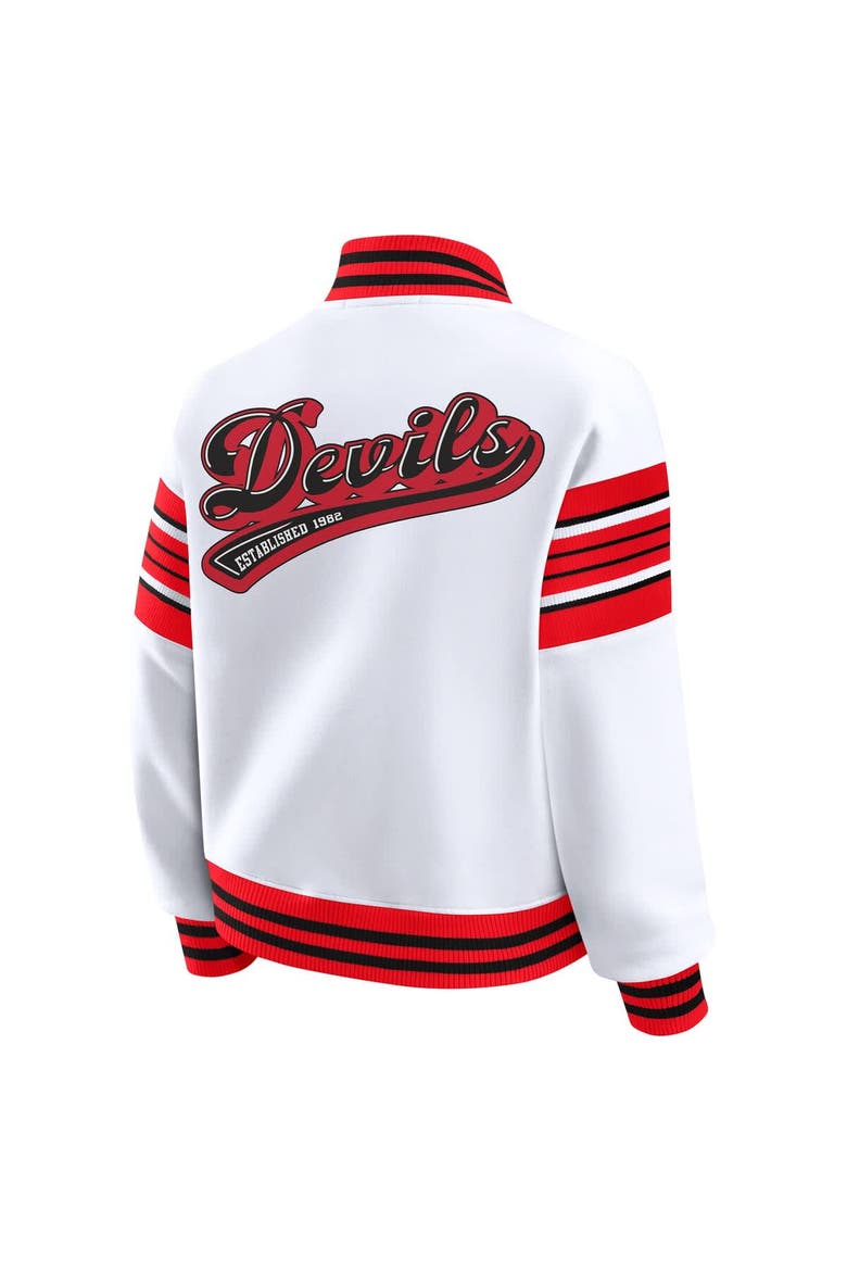 Women's WEAR by Erin Andrews White/Red New Jersey Devils Full-Snap Fleece Sweatshirt Jacket, Alternate, color, Red