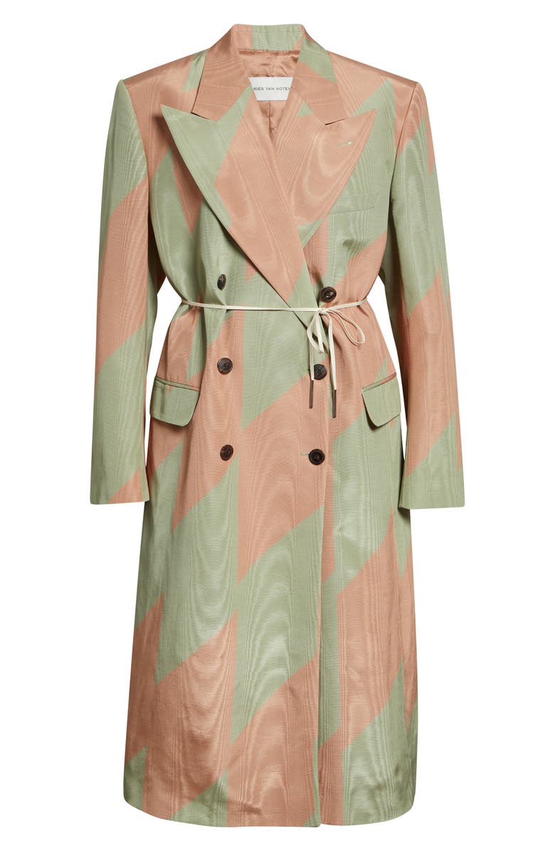 Dries Van Noten Broken Stripe Print Cotton Moiré Ottoman Coat, Main, color, Pistache
