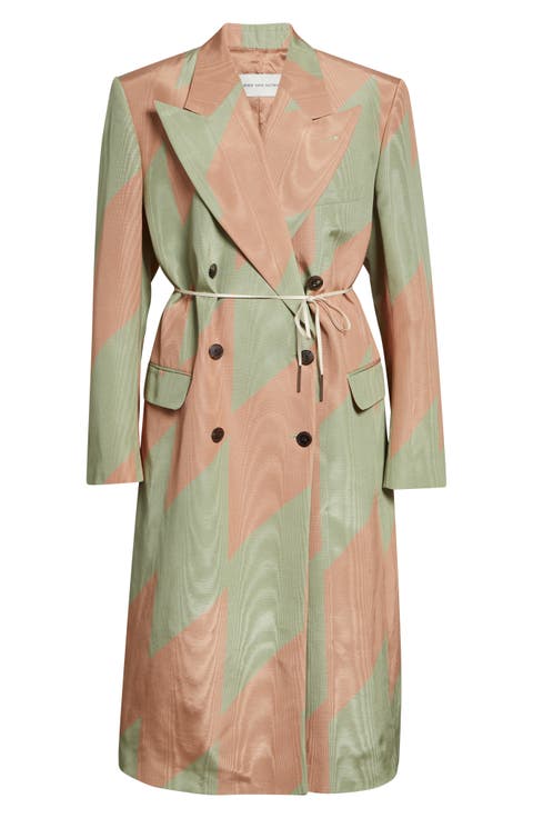 Broken Stripe Print Cotton Moiré Ottoman Coat