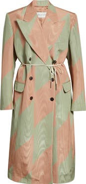 Dries Van Noten Broken Stripe Print Cotton Moiré Ottoman Coat