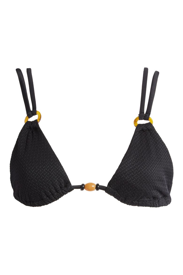 Textured Triangle Bikini Top, Alternate, color, BLACK