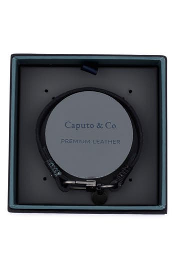 Caputo & Co Embossed Multistripe Leather Bracelet In Black