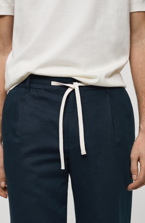 Mango Slim Fit Linen & Cotton Drawstring Pants In Dark Navy