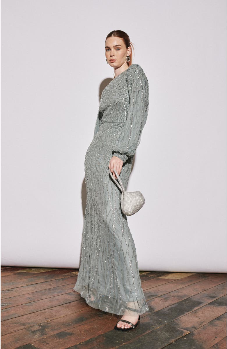 MARYISA Occasion Modest Embellished Sequin Beaded Boat Neck Evening Maxi, Alternate, color,