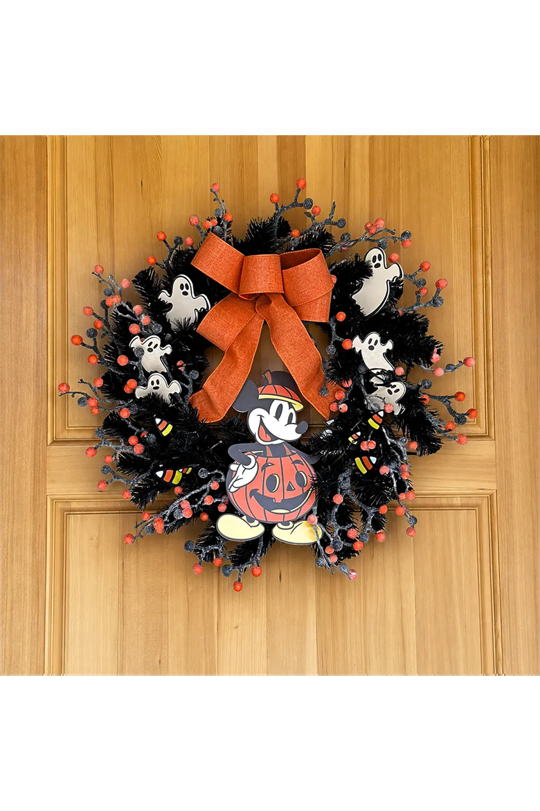 Disney® Mickey Mouse Halloween Wreath Pre-Lit, Alternate, color, Black, Orange, White