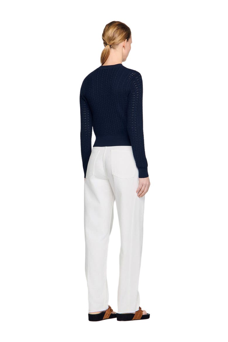 Cropped textured knit cardigan, Alternate, color, Navy blue