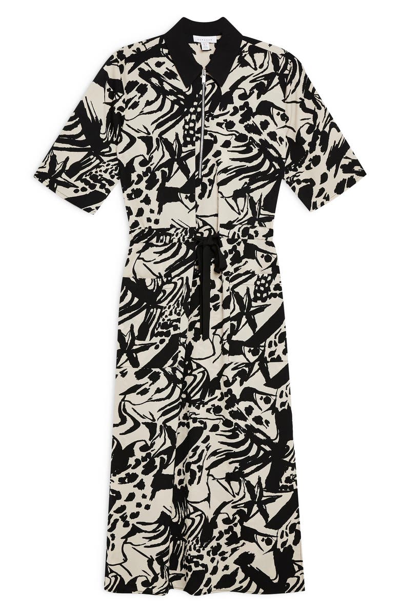 Topshop Front Zip Midi Shirtdress, Alternate, color,