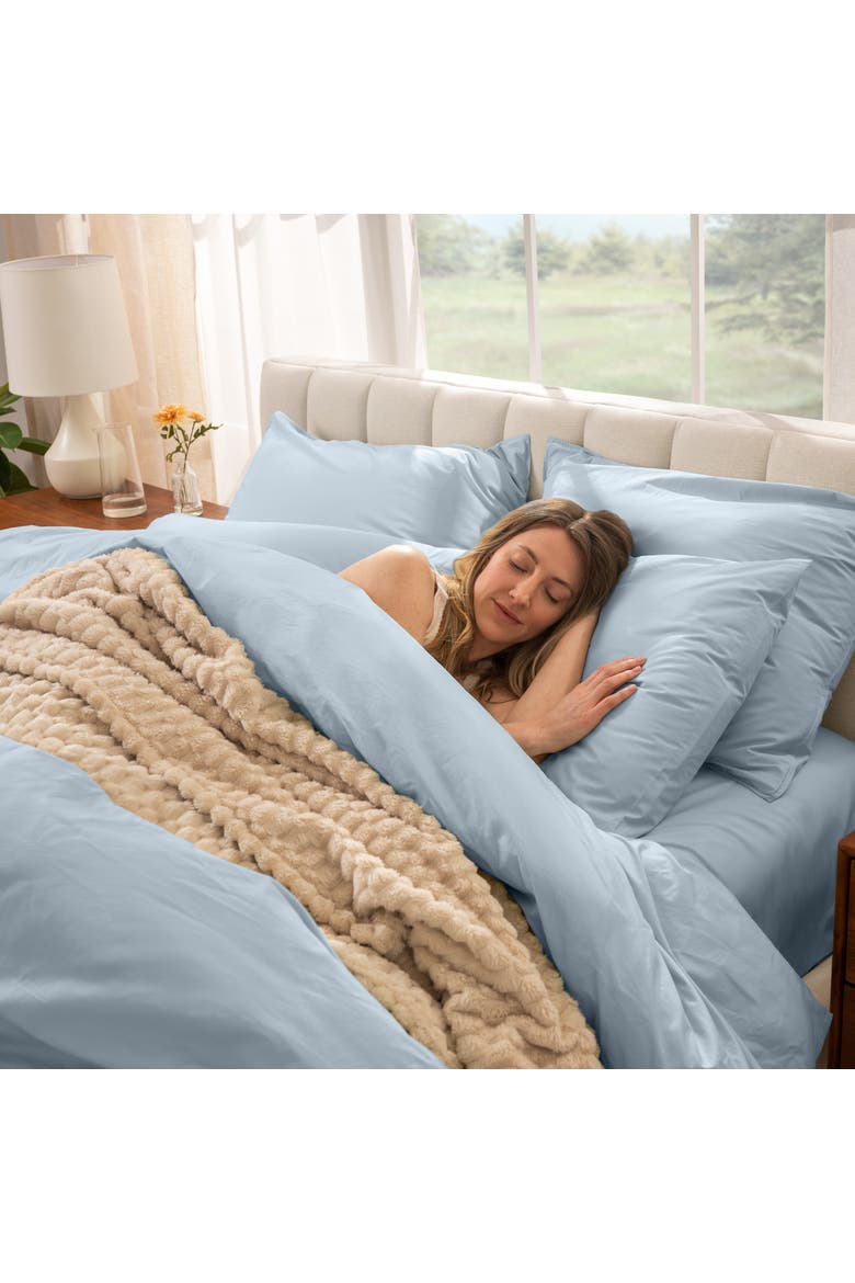 100% Organic Cotton Percale Duvet Cover and Sham Set, Alternate, color, Winter Blue