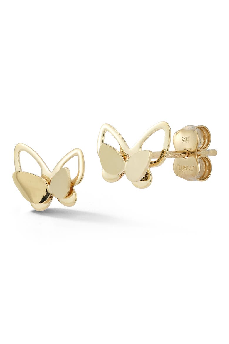 14K Yellow Gold Butterfly Stud Earrings, Main, color, GOLD